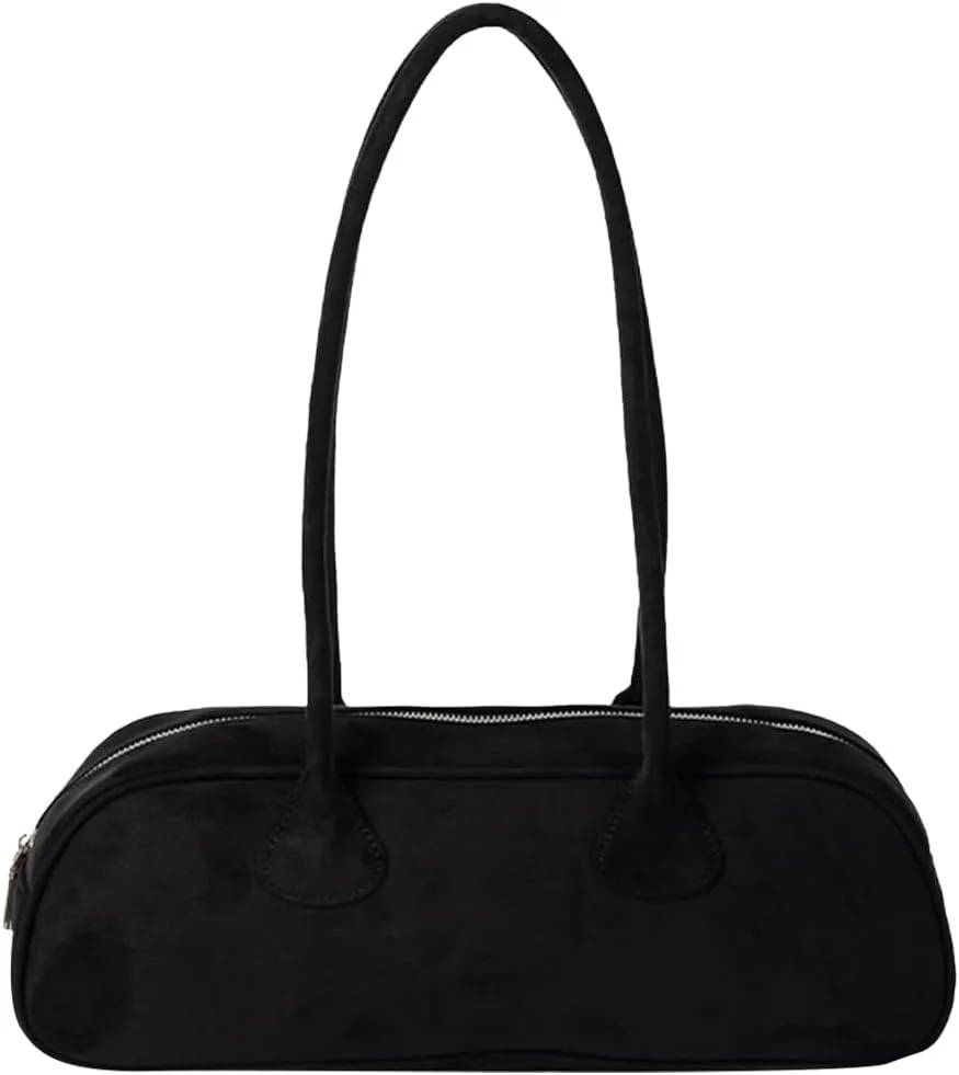 Women Suede Boston Tote Bag Zipper Shoulder Bag Multi-pocket Solid Color Clutch Purse for Shopping Travel