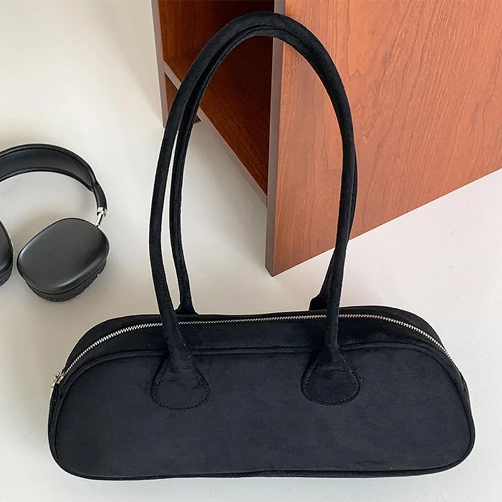 Women Suede Boston Tote Bag Zipper Shoulder Bag Multi-pocket Solid Color Clutch Purse for Shopping Travel