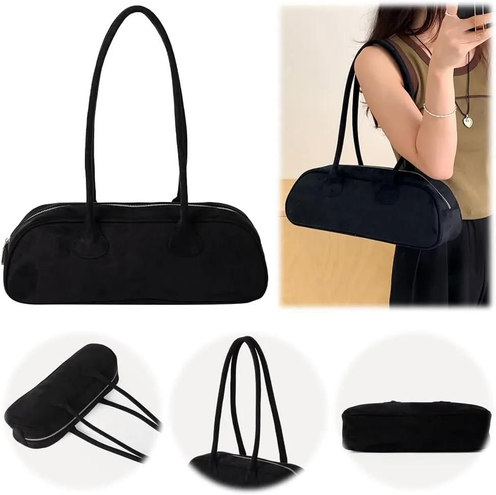 Women Suede Boston Tote Bag Zipper Shoulder Bag Multi-pocket Solid Color Clutch Purse for Shopping Travel