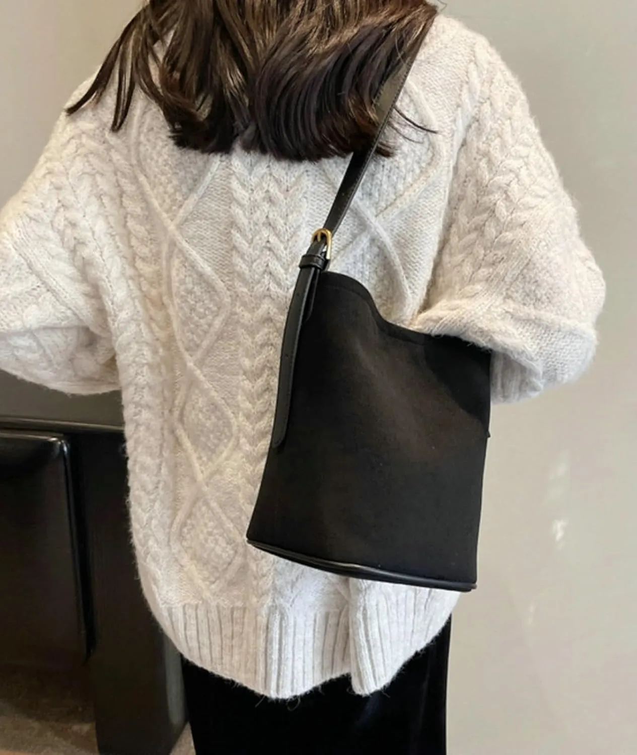 Women Suede Bucket Bag 2025 Fall Bags Trendy Brown Tote Vintage Shoulder Handbag with Pouch Work Purses