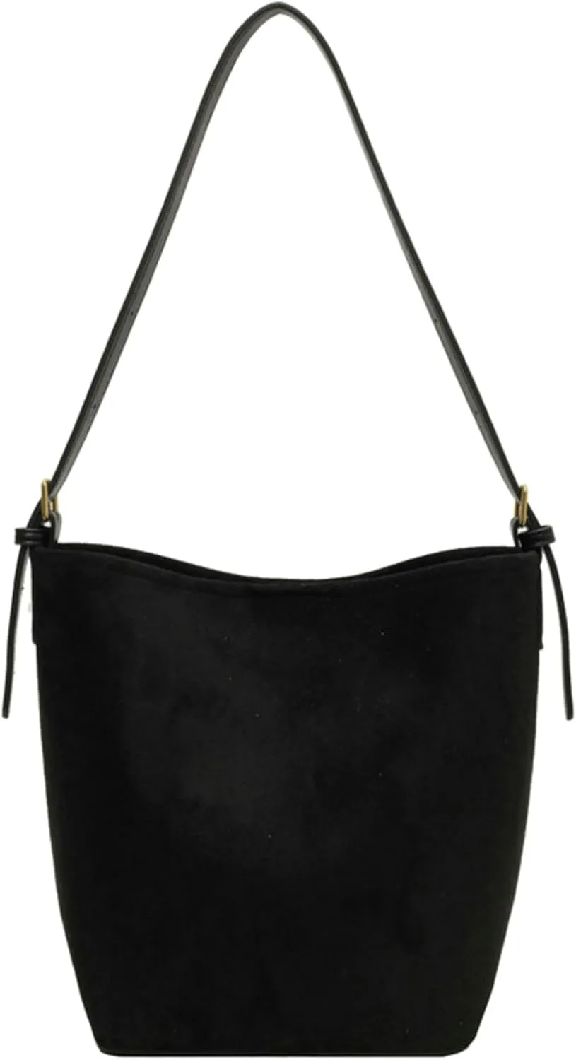 Women Suede Bucket Bag 2025 Fall Bags Trendy Brown Tote Vintage Shoulder Handbag with Pouch Work Purses