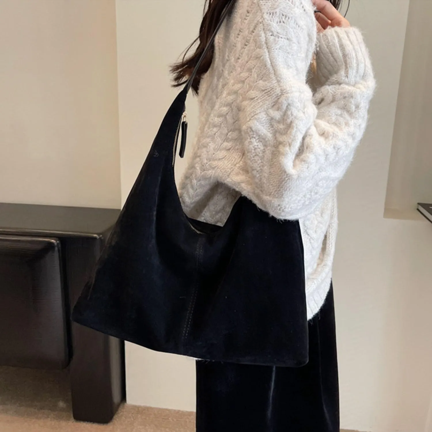 Women Suede Hobo Bags - Vintage Leather Slouchy Shoulder Tote Handbag
