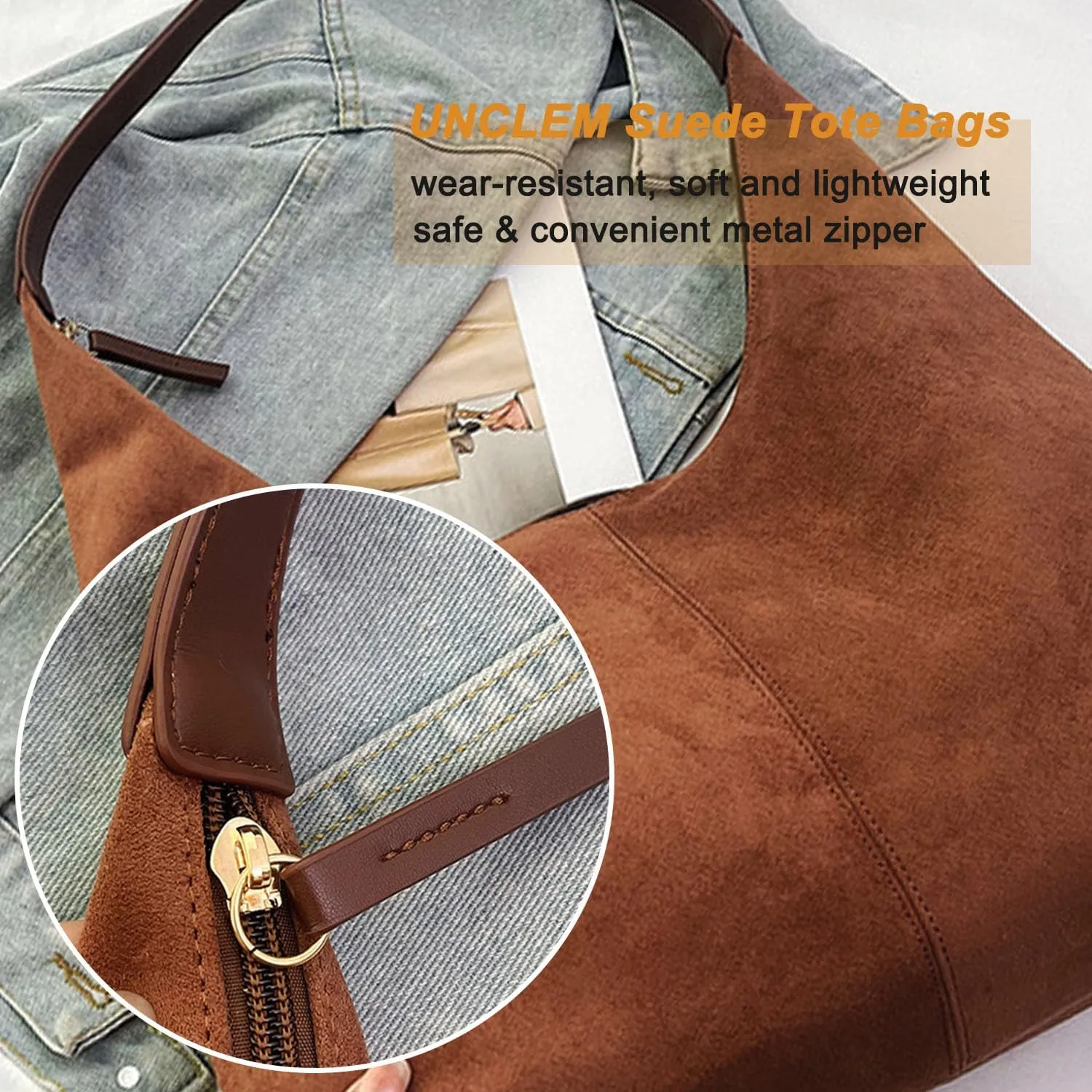Women Suede Hobo Bags - Vintage Leather Slouchy Shoulder Tote Handbag