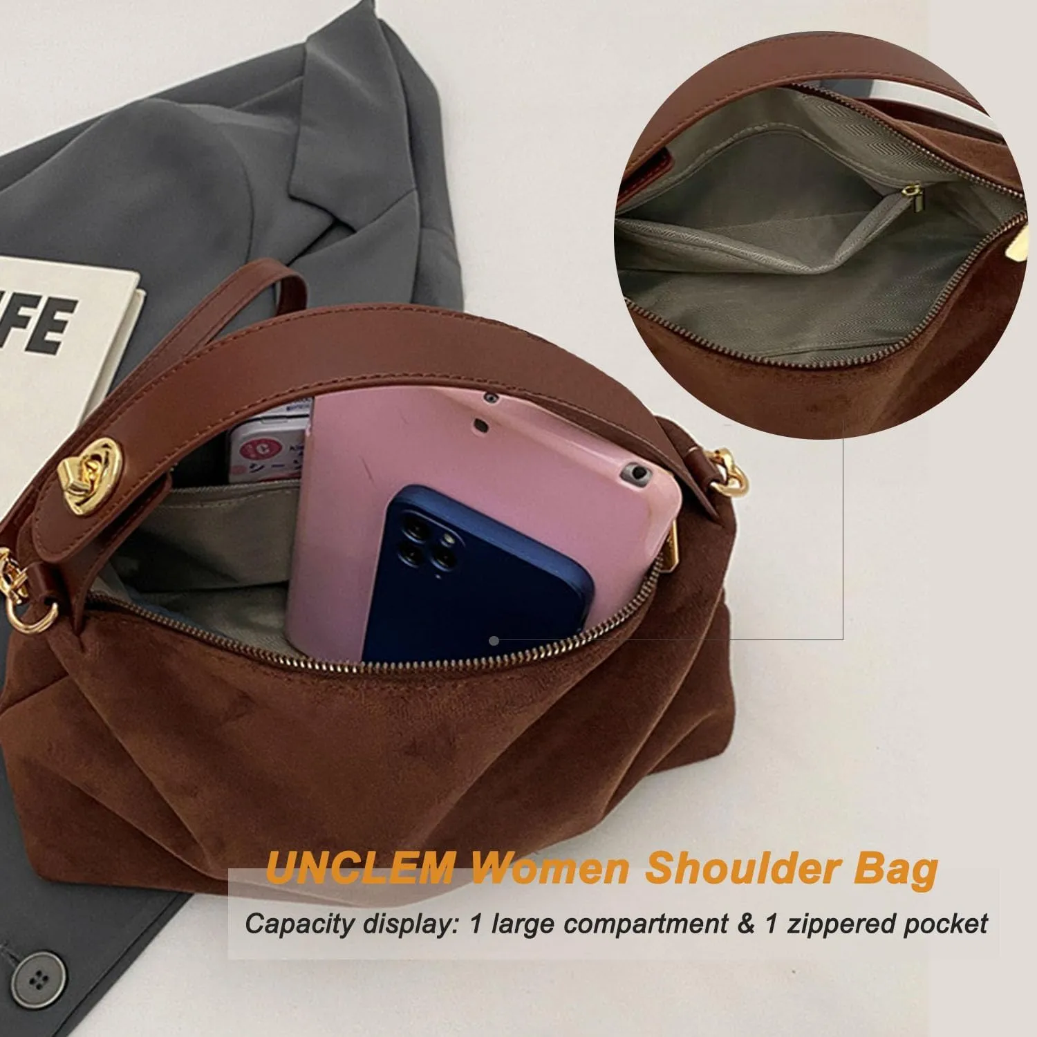 Women Suede Hobo Bags - Vintage Leather Slouchy Shoulder Tote Handbag