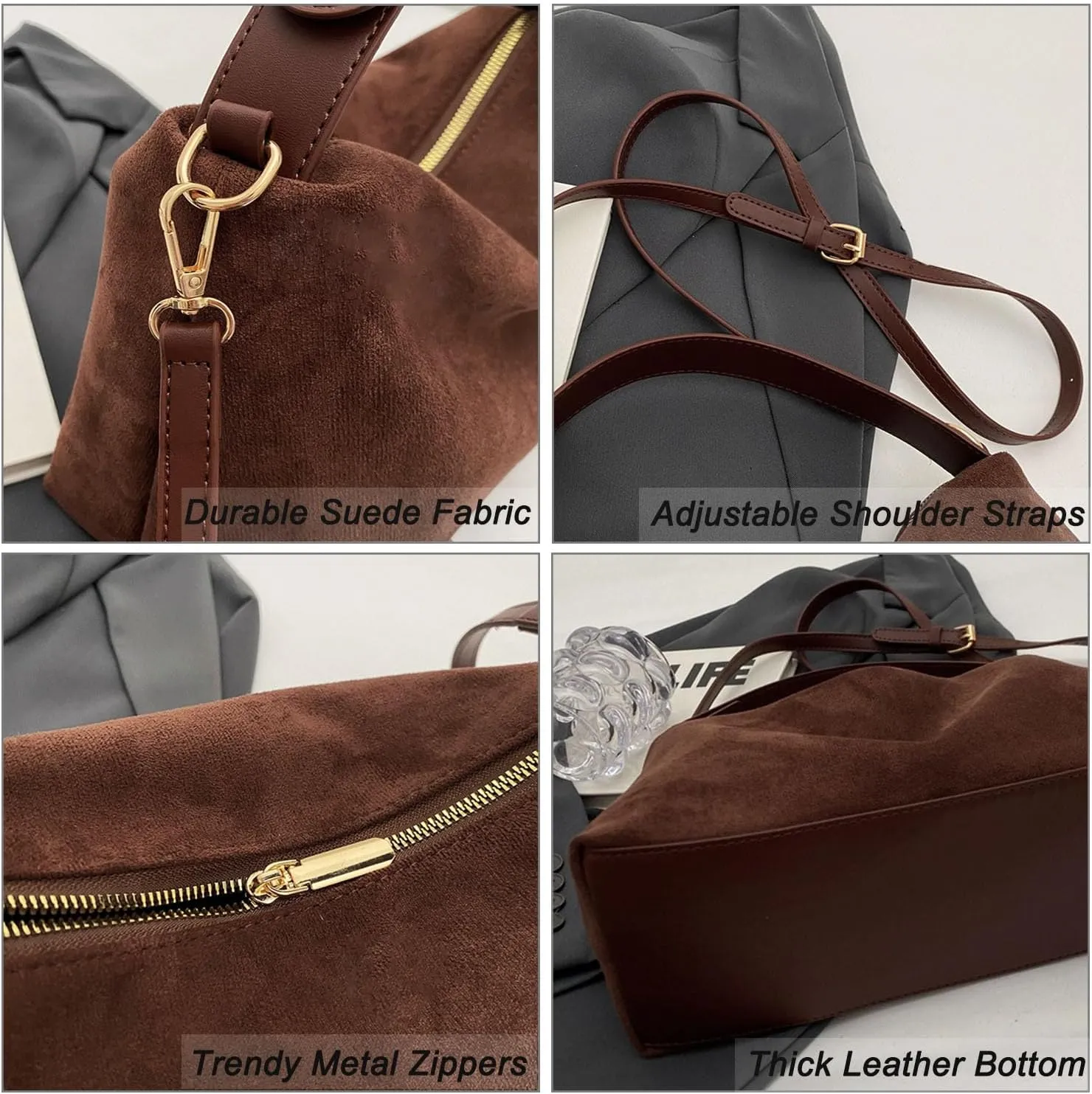 Women Suede Hobo Bags - Vintage Leather Slouchy Shoulder Tote Handbag