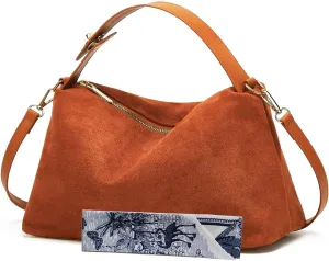 Women Suede Hobo Bags - Vintage Leather Slouchy Shoulder Tote Handbag