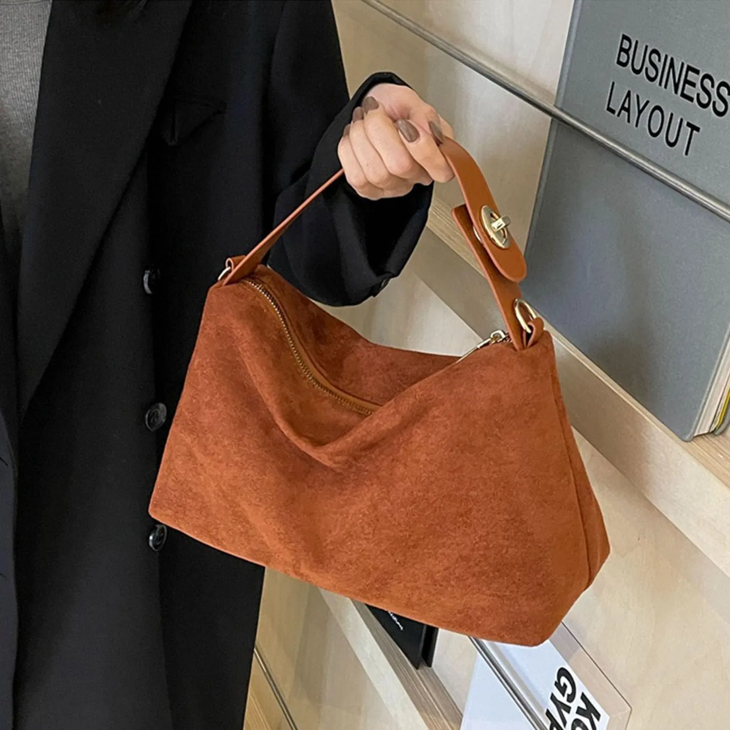 Women Suede Hobo Bags - Vintage Leather Slouchy Shoulder Tote Handbag