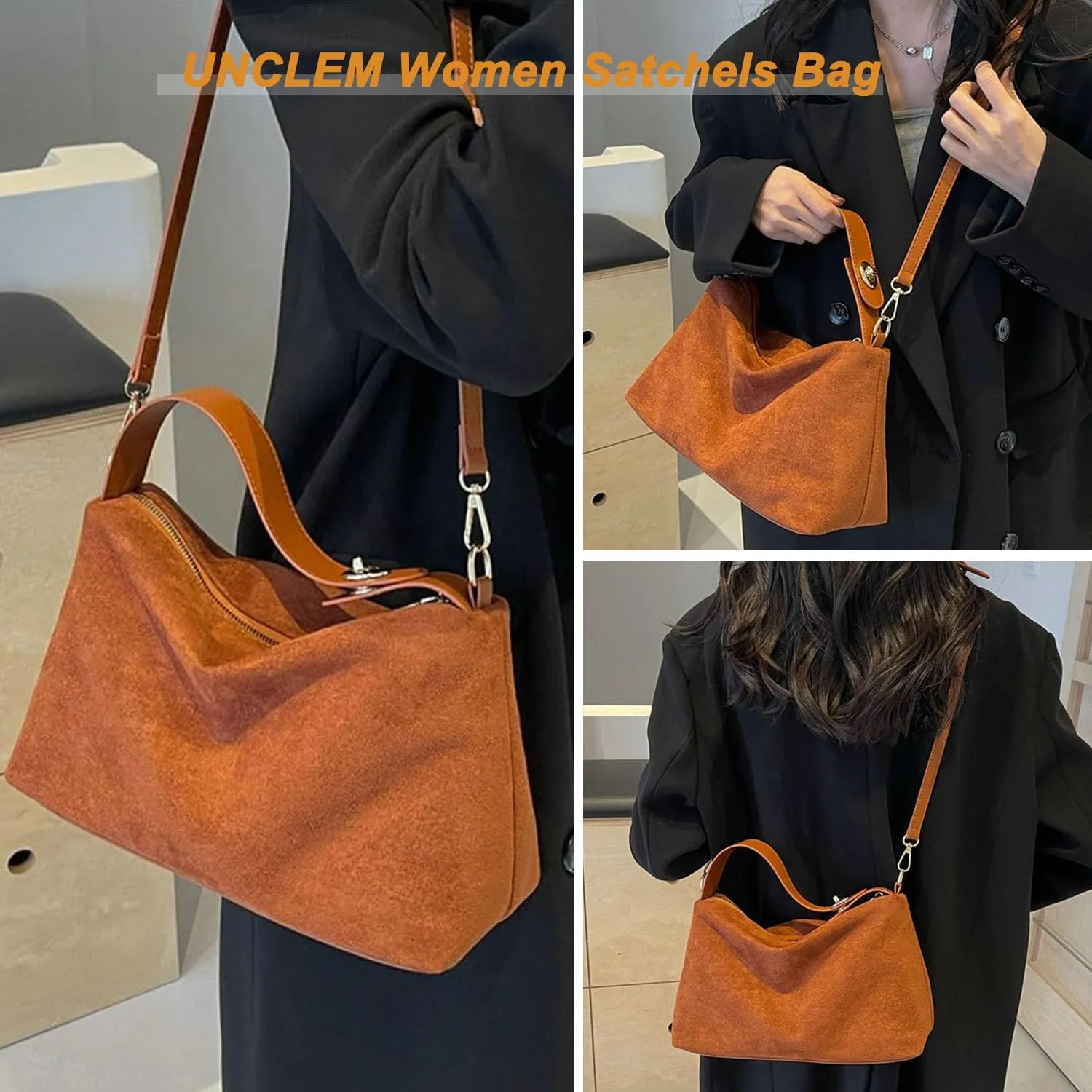 Women Suede Hobo Bags - Vintage Leather Slouchy Shoulder Tote Handbag