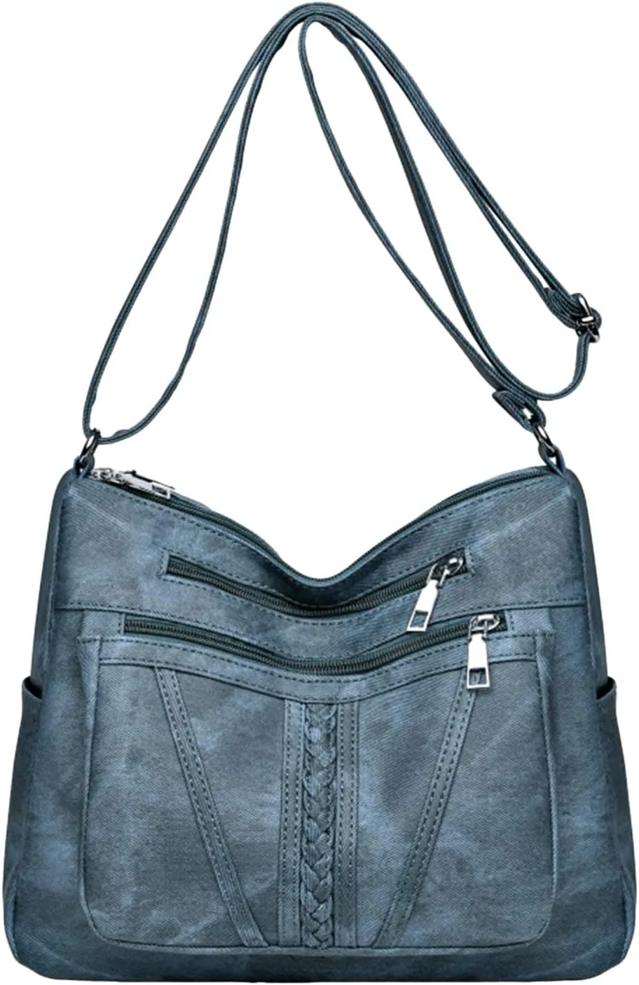 Women Tote Bag Handbags Pu Leather Fashion Hobo Shoulder Bags with Adjustable Shoulder Strap Blue
