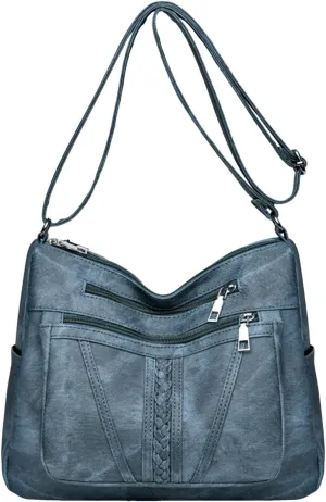 Women Tote Bag Handbags Pu Leather Fashion Hobo Shoulder Bags with Adjustable Shoulder Strap Blue