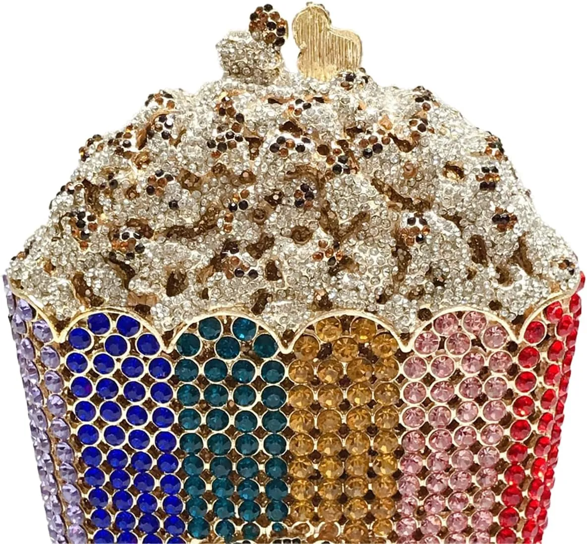Women Unique Popcorn Crystal Evening Bag Novelty Rhinestone Clutch Purse for Dinner Cinema Halloween