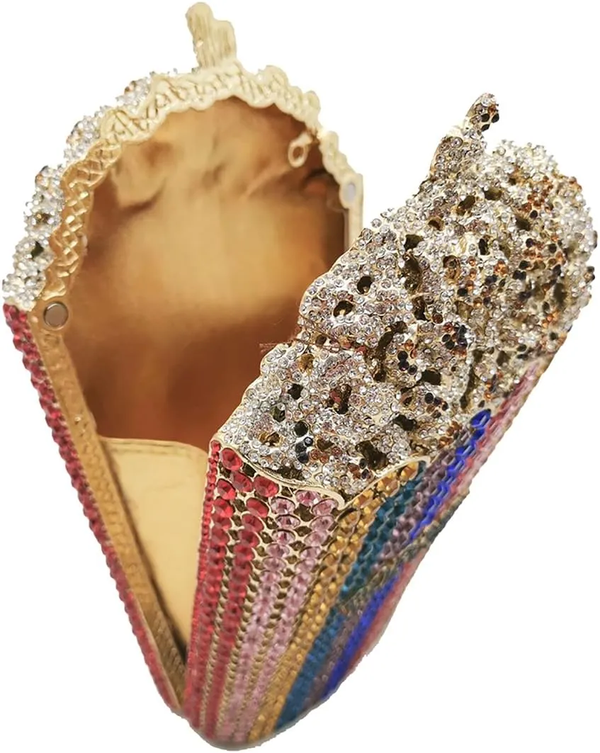 Women Unique Popcorn Crystal Evening Bag Novelty Rhinestone Clutch Purse for Dinner Cinema Halloween