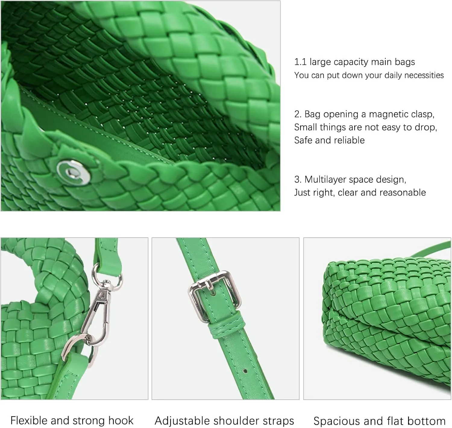Women Woven Handbags with Detachable Strap Tote Small Crossbody Bag Hand Shoulder Bag Purses Cassual Top Handle Bags