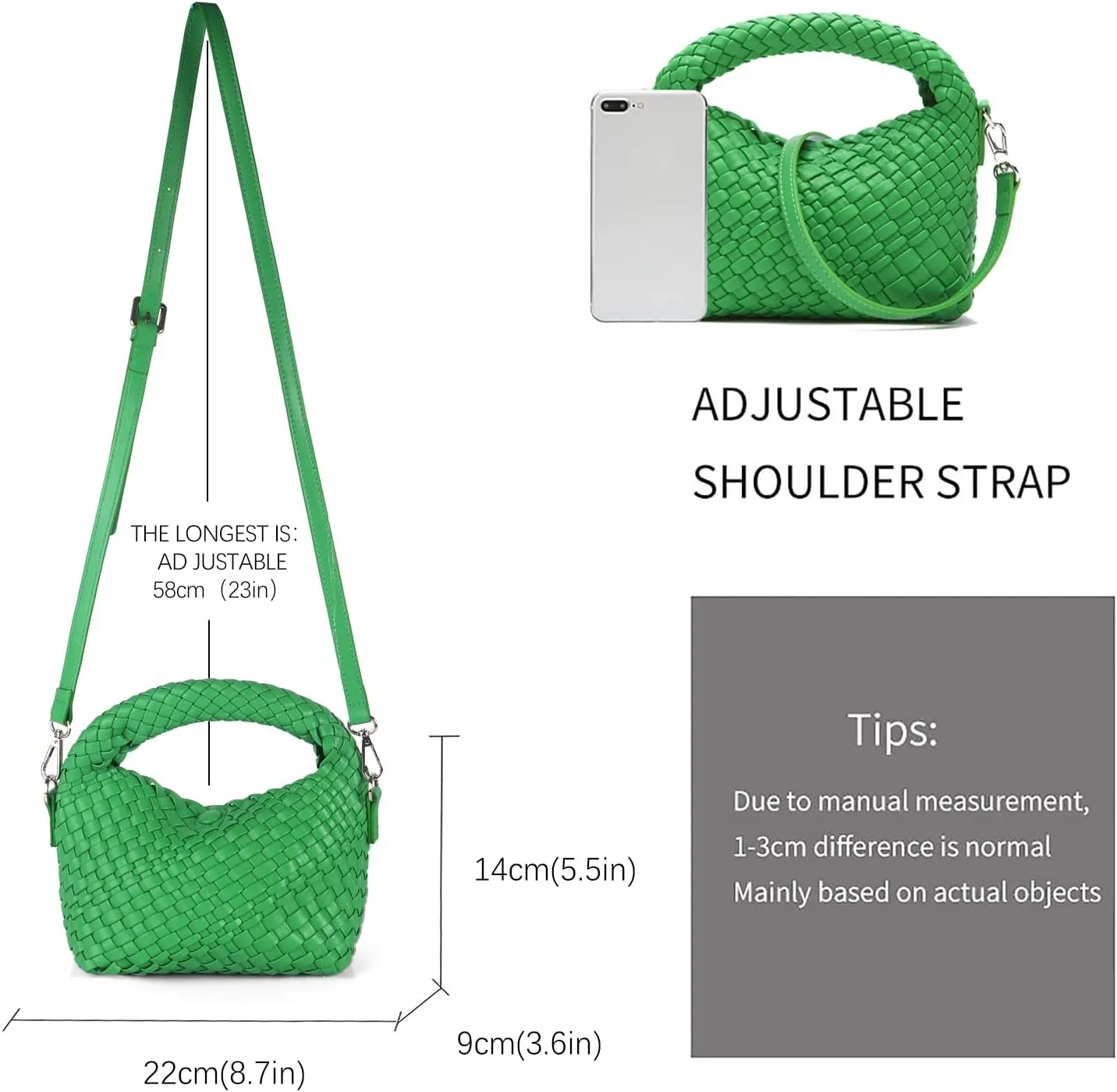 Women Woven Handbags with Detachable Strap Tote Small Crossbody Bag Hand Shoulder Bag Purses Cassual Top Handle Bags