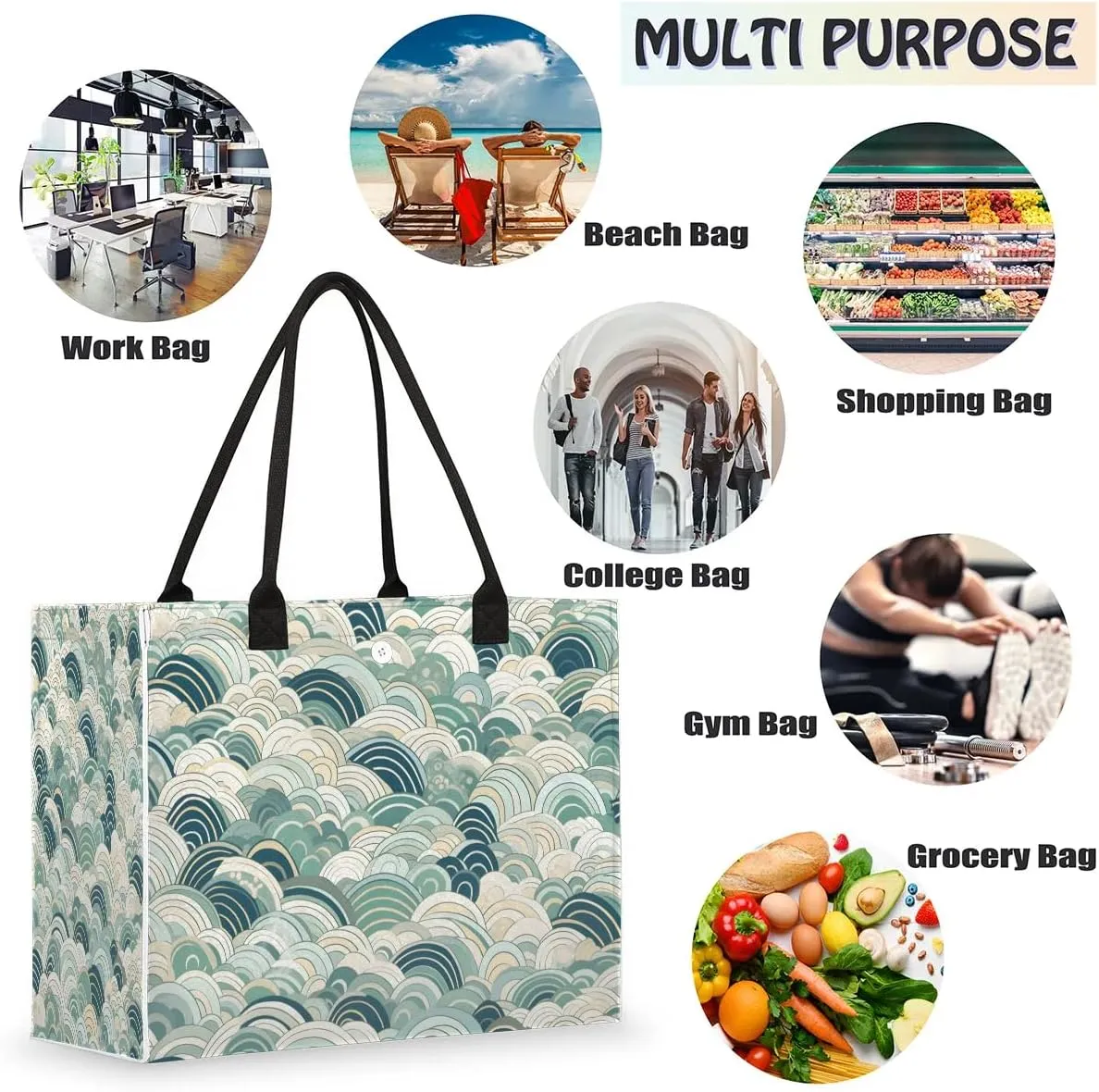 Womens Birthday Gifts Tote Bag Sea Water Geometric Beach Bags for Women Handbags