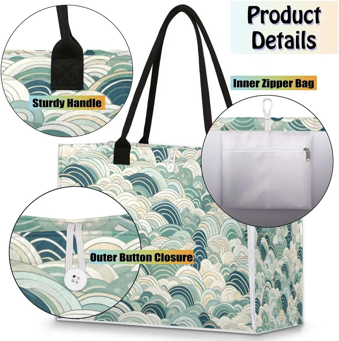 Womens Birthday Gifts Tote Bag Sea Water Geometric Beach Bags for Women Handbags