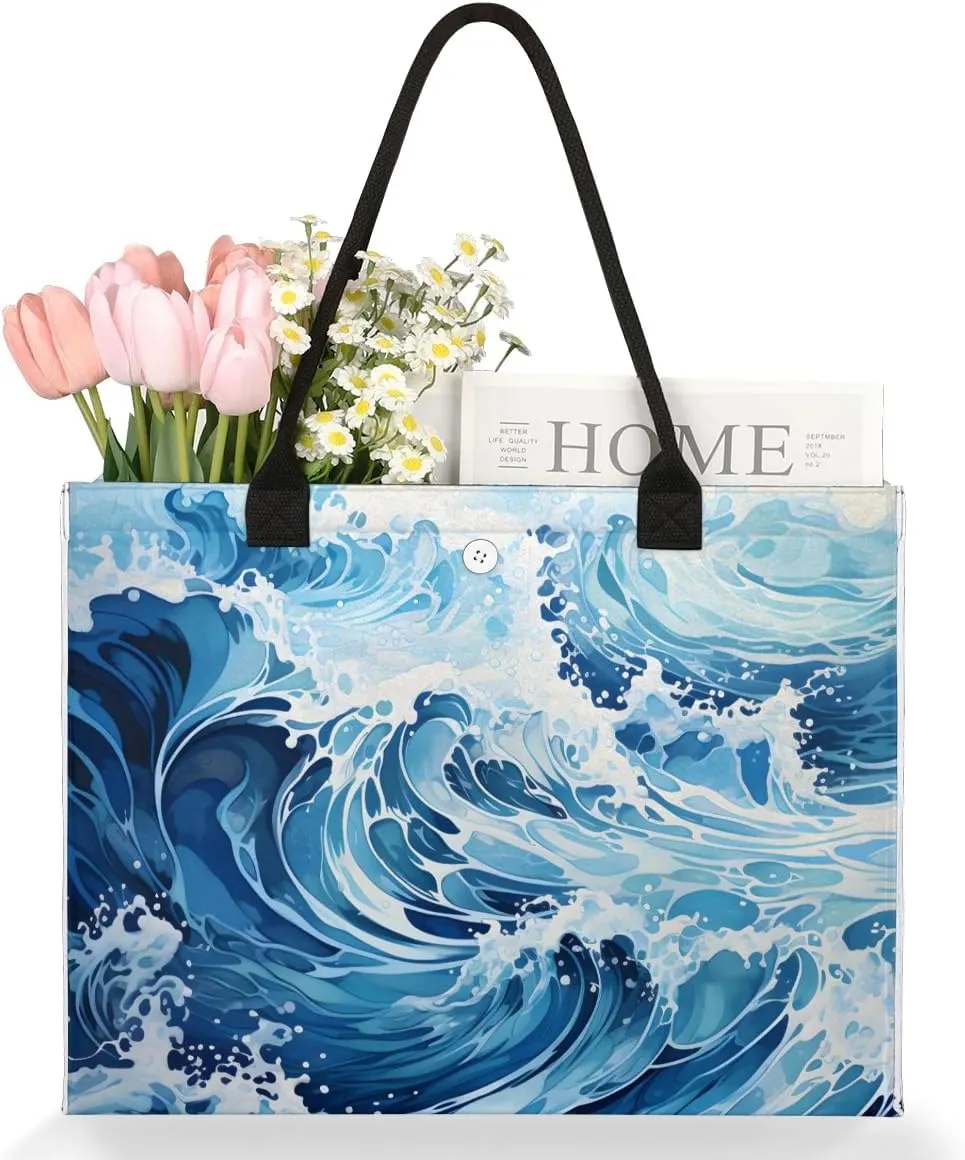 Womens Birthday Gifts Tote Bag Sea Water Geometric Beach Bags for Women Handbags