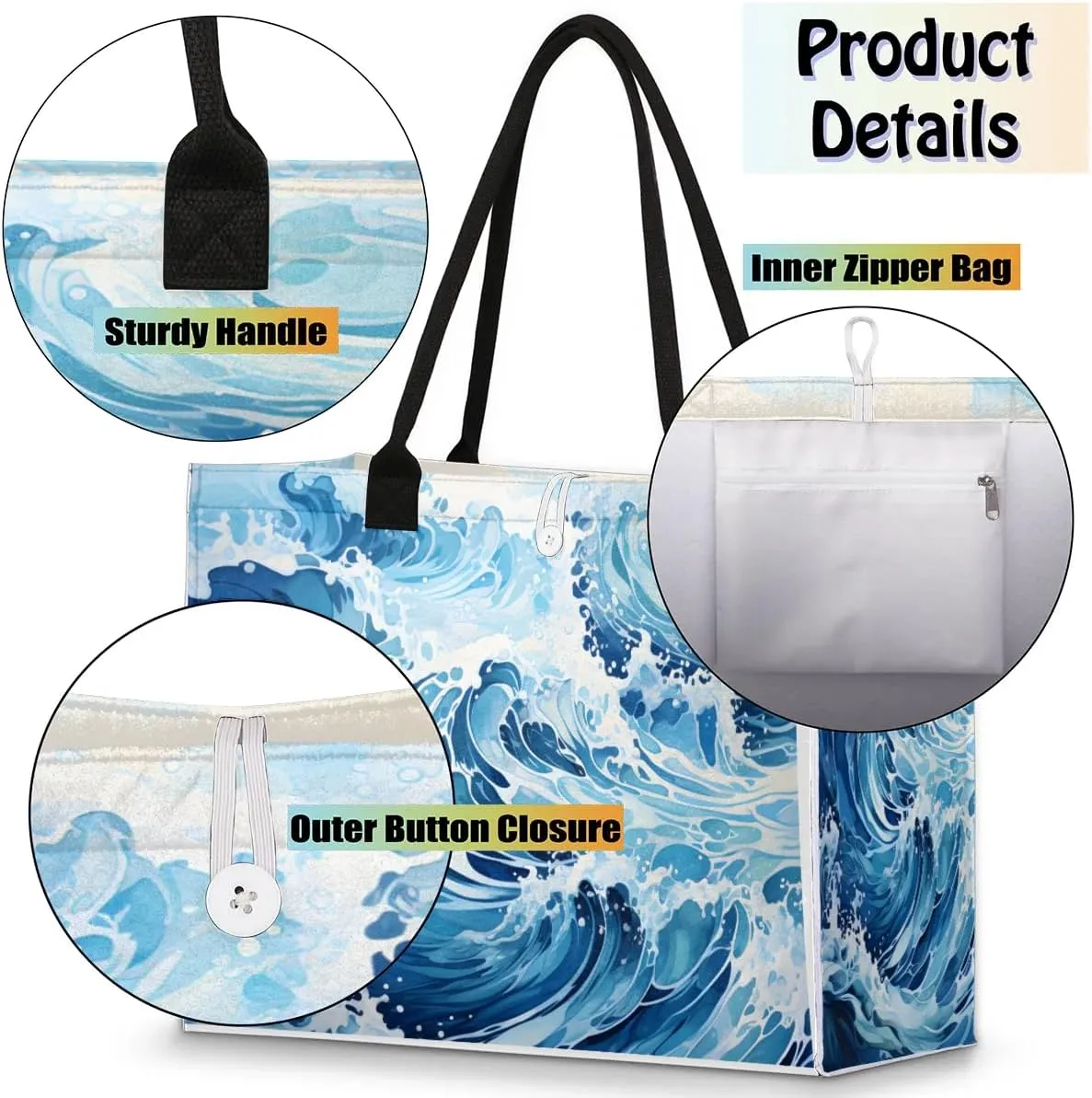 Womens Birthday Gifts Tote Bag Sea Water Geometric Beach Bags for Women Handbags