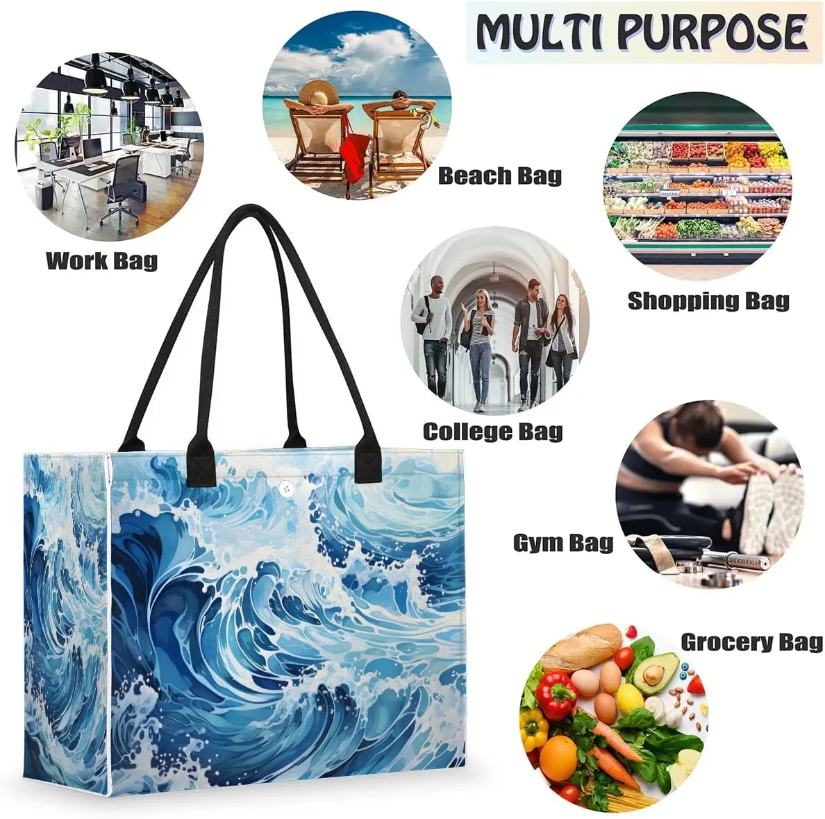 Womens Birthday Gifts Tote Bag Sea Water Geometric Beach Bags for Women Handbags