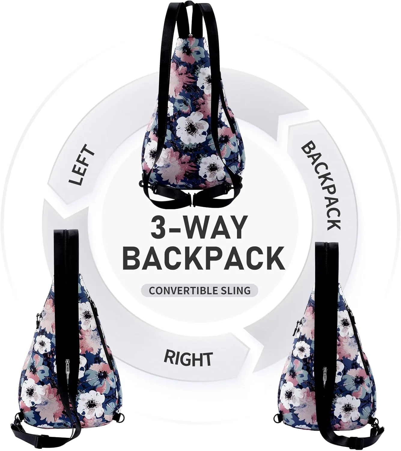Women's Convertible Rope Sling Bag - Water-Resistant Chest Bag & Casual Daypack, Lightweight Crossbody Backpack for Travel, Cycling, Anemone