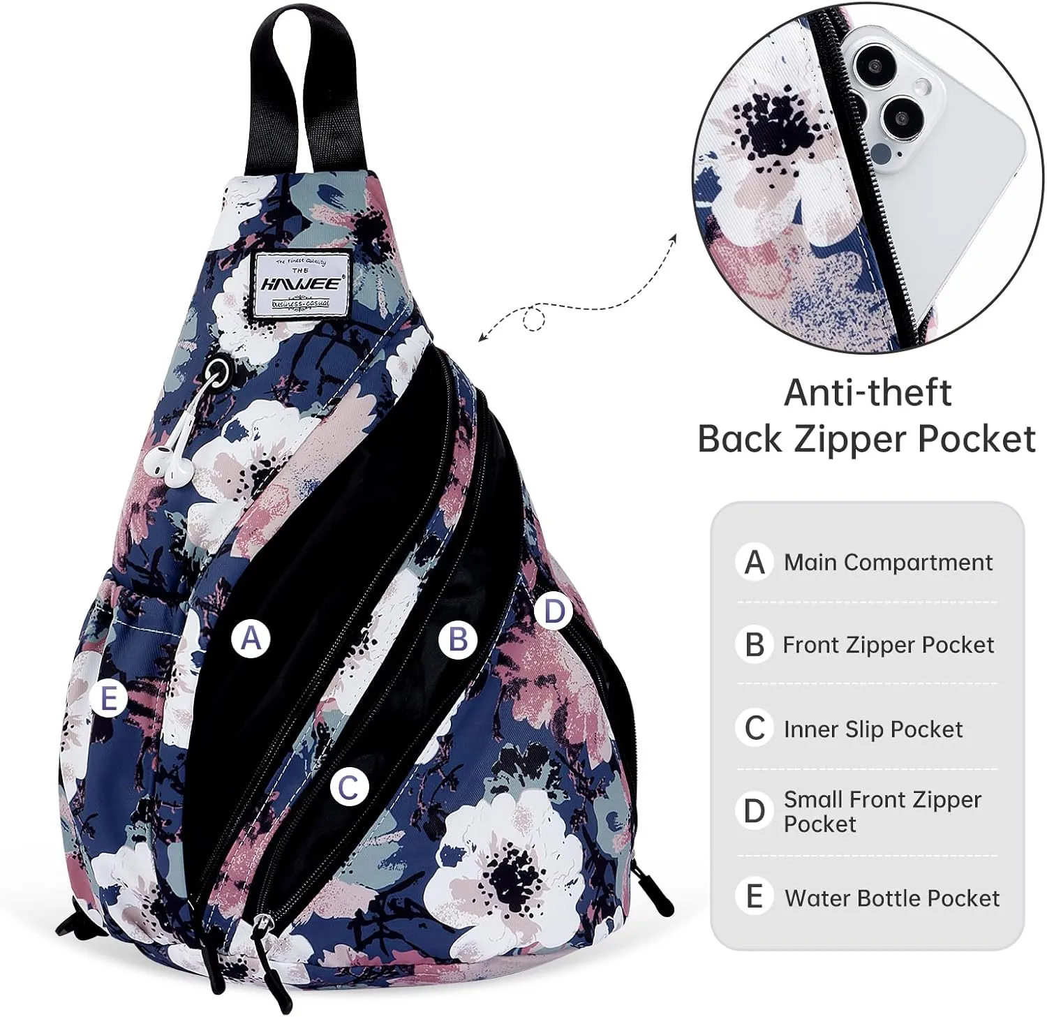 Women's Convertible Rope Sling Bag - Water-Resistant Chest Bag & Casual Daypack, Lightweight Crossbody Backpack for Travel, Cycling, Anemone