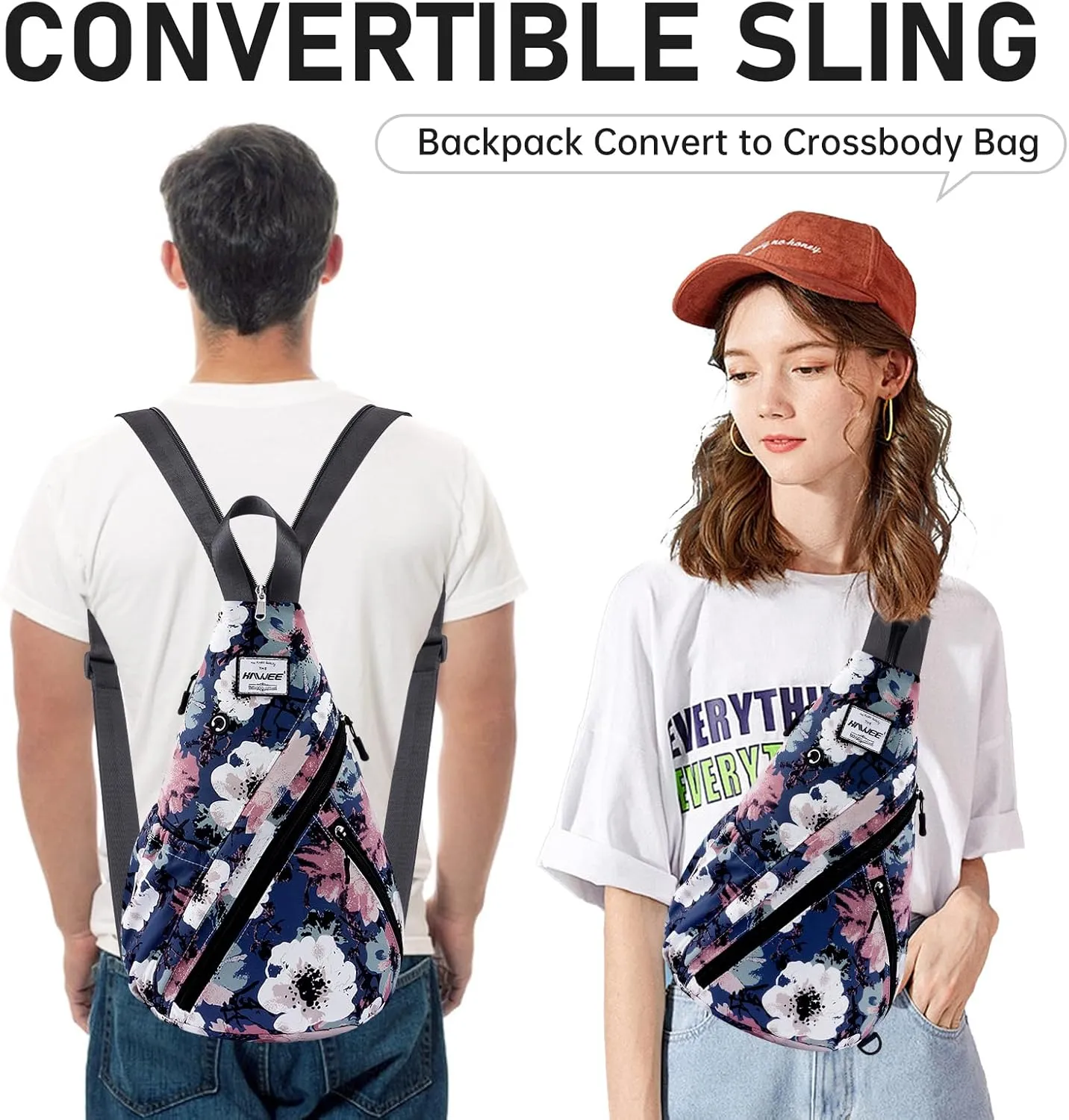 Women's Convertible Rope Sling Bag - Water-Resistant Chest Bag & Casual Daypack, Lightweight Crossbody Backpack for Travel, Cycling, Anemone
