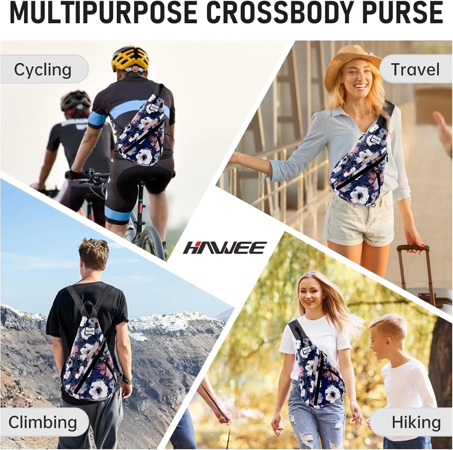 Women's Convertible Rope Sling Bag - Water-Resistant Chest Bag & Casual Daypack, Lightweight Crossbody Backpack for Travel, Cycling, Anemone
