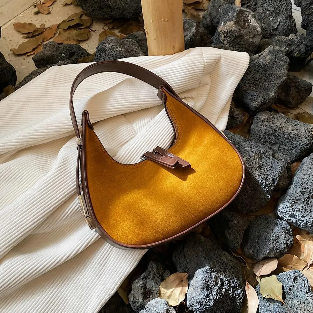 Women's Crescent Suede Shoulder Bags Fashion Suede Purse 2024 Winter Fall Vintage Hobo Handbag Daily Totes
