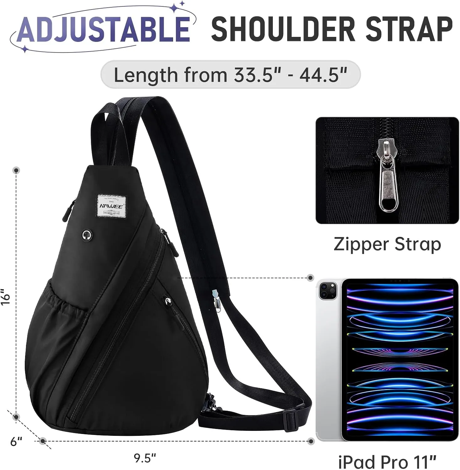 Women's Crossbody Rope Sling Bag - Convertible Chest Bag & Casual Daypack, Water-Resistant Backpack for Travel, Cycling, Hiking, Black