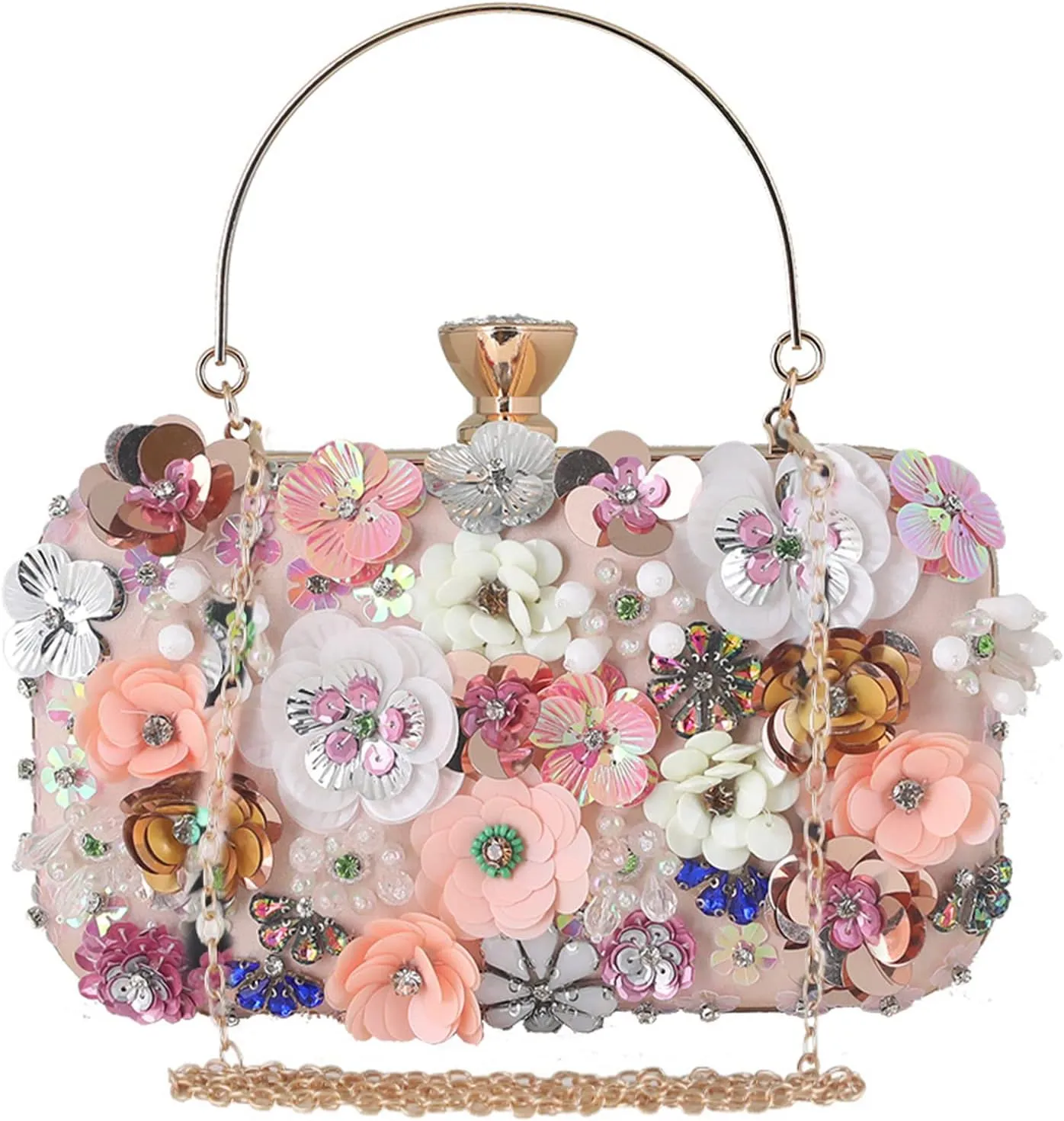 Women's Evening Bag Sequins Floral Handbag Colorful Flower Clutch Purses 3D Sequins Banquet Bag