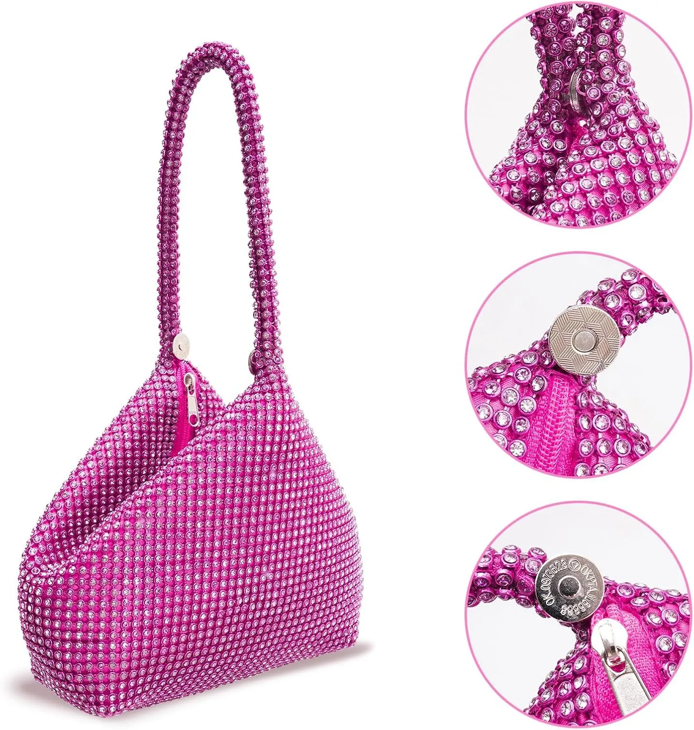 Women's Evening Bag- Upgraded Larger Size Full Rhinestones Bling Wrist Clutch Purse for Party Wedding Date Night