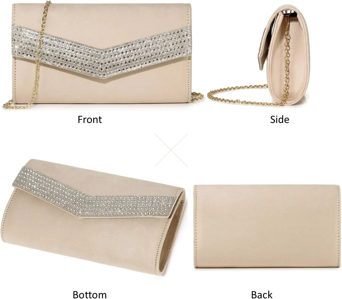 Women's Evening Bags Faux Suede Envelope Clutch Purse Shiny Rhinestone Women Handbags for Wedding Party Prom