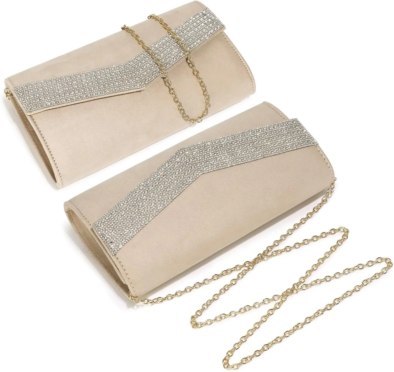 Women's Evening Bags Faux Suede Envelope Clutch Purse Shiny Rhinestone Women Handbags for Wedding Party Prom