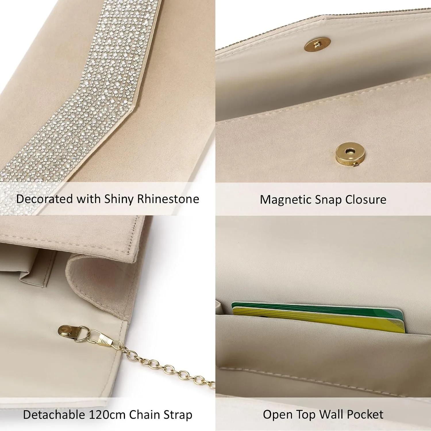 Women's Evening Bags Faux Suede Envelope Clutch Purse Shiny Rhinestone Women Handbags for Wedding Party Prom