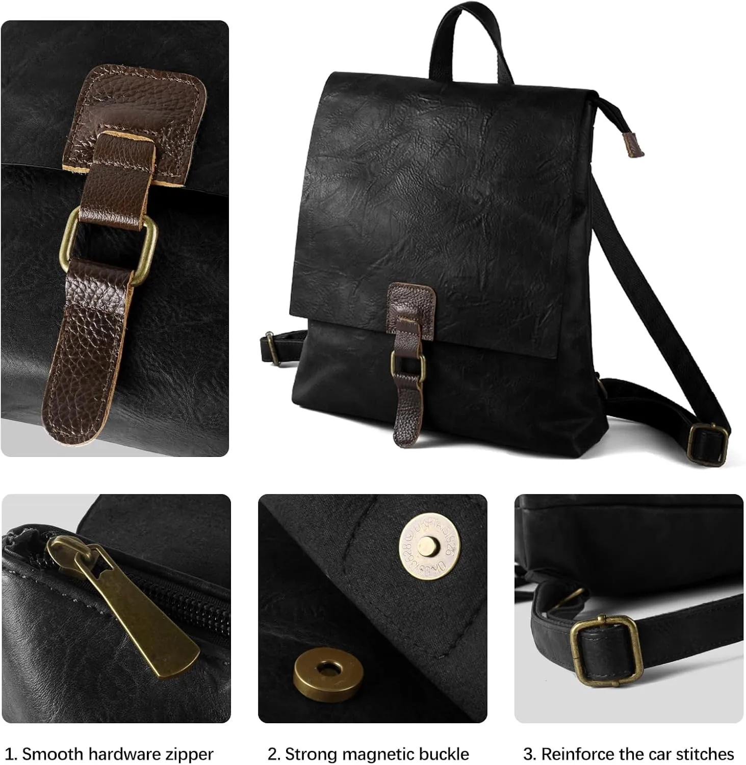 Women's Fashion Backpack Purse Multipurpose Design Convertible Satchel Handbags Shoulder Bag Travel bag (Black)