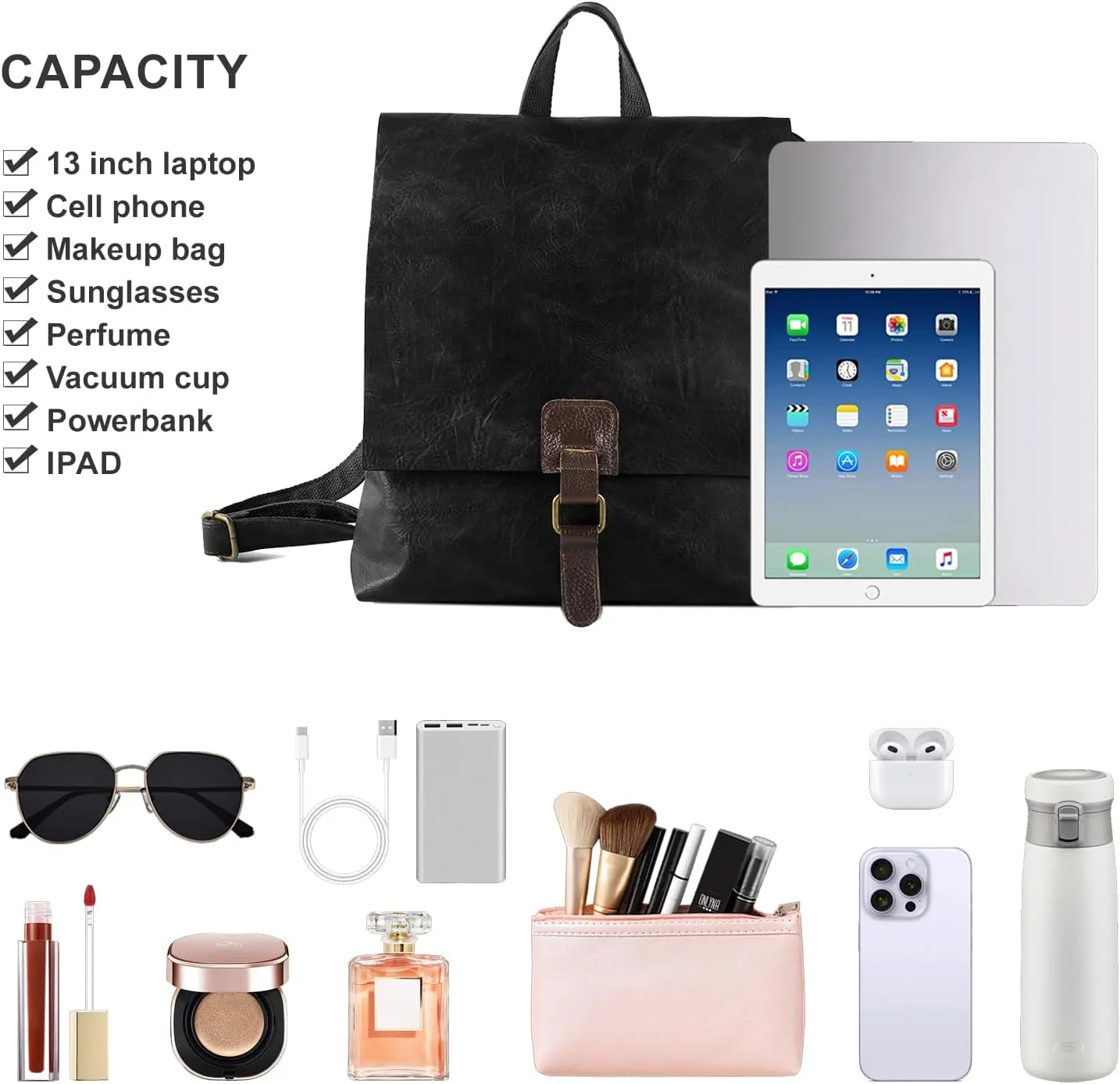 Women's Fashion Backpack Purse Multipurpose Design Convertible Satchel Handbags Shoulder Bag Travel bag (Black)