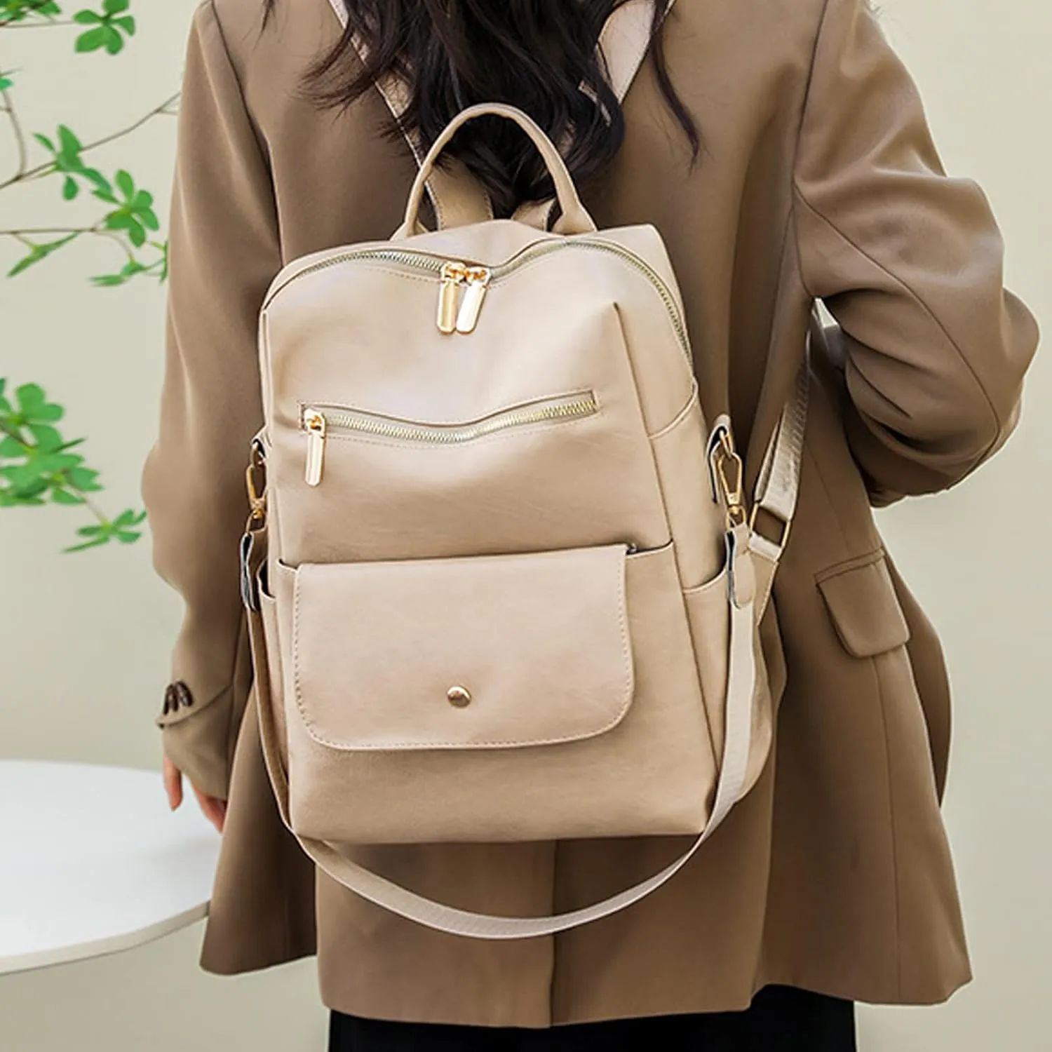 Women's Fashion Casual Backpack Adjustable Shoulder Belt Solid Color Messenger Bags Backpack on Wheels (White, One Size)