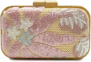 Women's Floral Embroidery Purse Sequin Beaded Evening Party Purses Straw Woven Clutch Bag