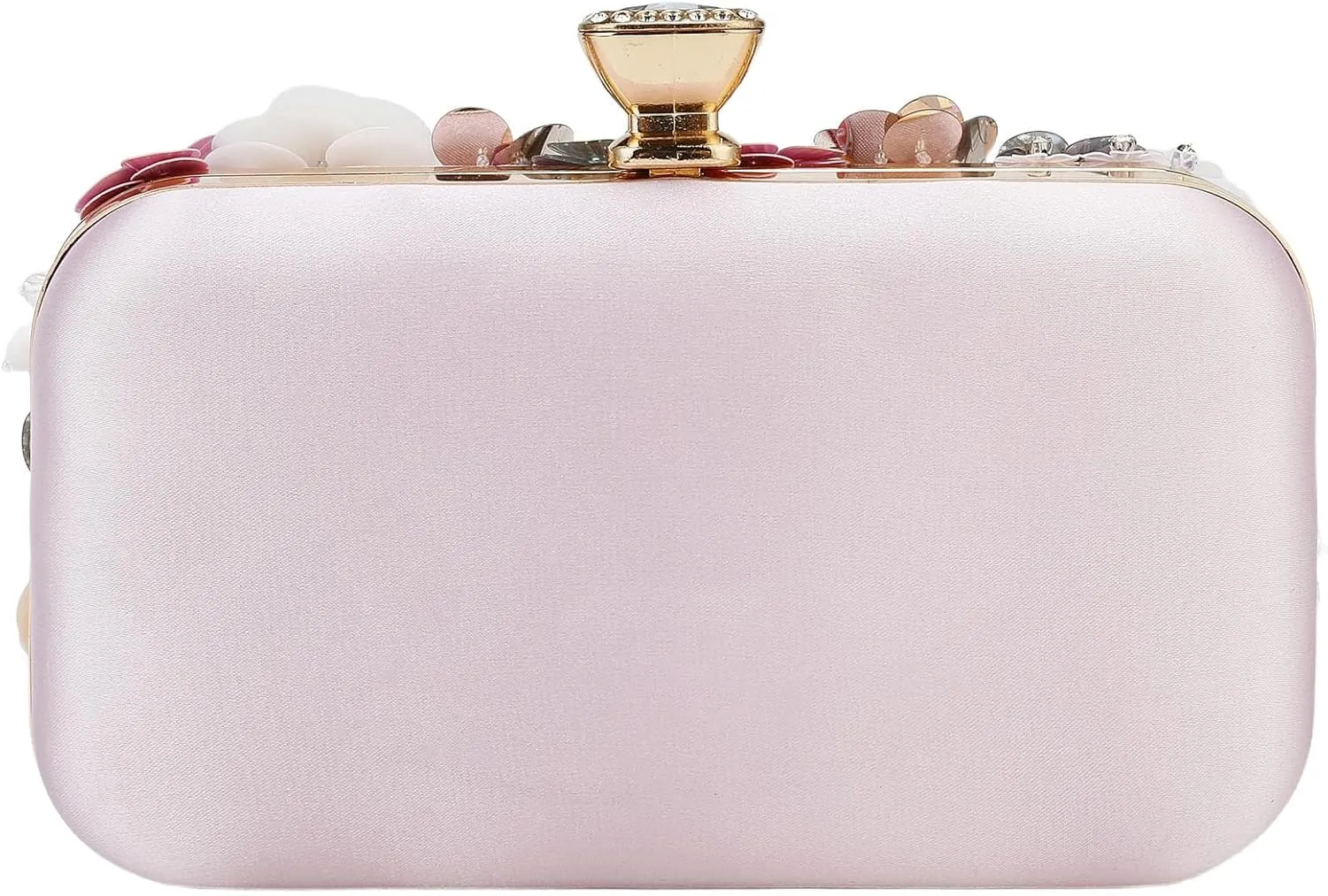 Women's Floral Evening Clutch Bag - Colorful Flower Handbag with Metal Rhinestones