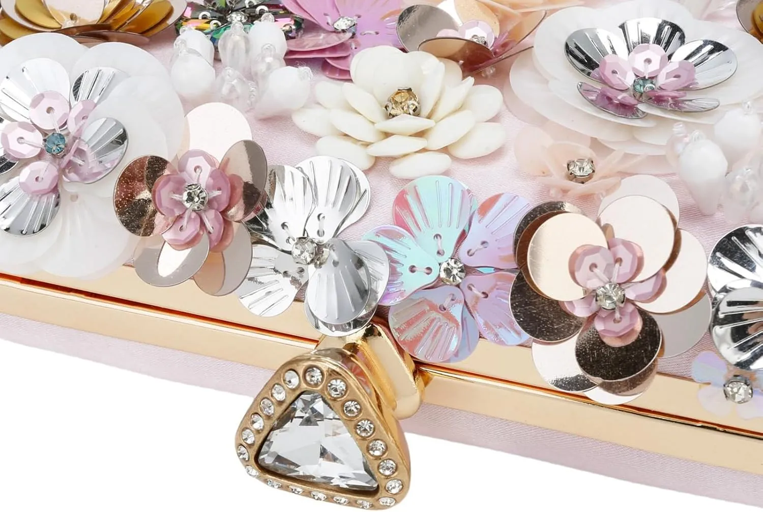 Women's Floral Evening Clutch Bag - Colorful Flower Handbag with Metal Rhinestones