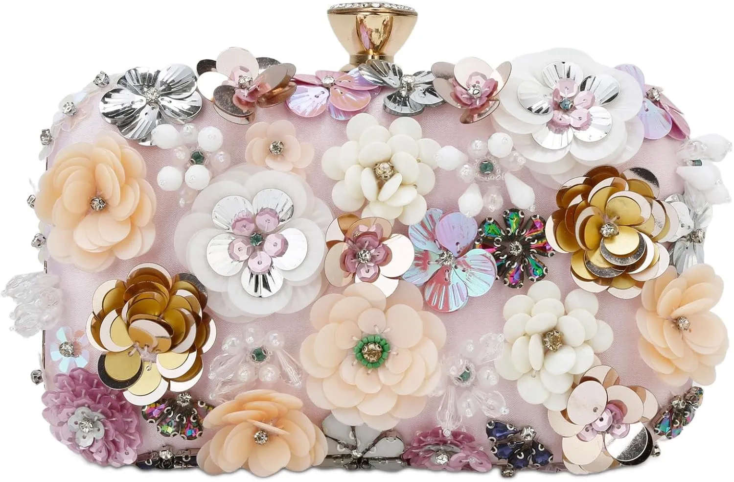 Women's Floral Evening Clutch Bag - Colorful Flower Handbag with Metal Rhinestones