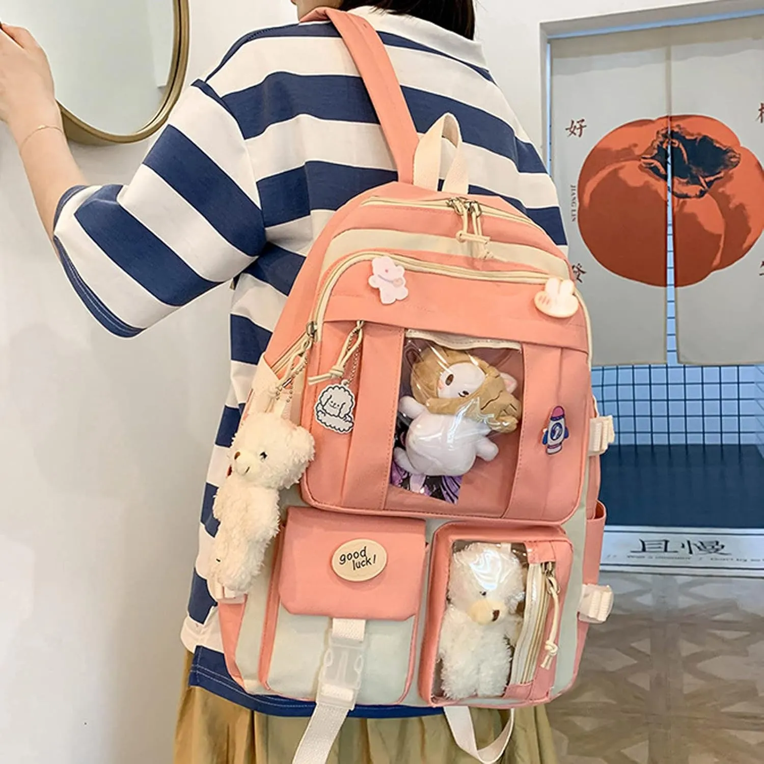 Women's Function Casual Backpack Casual Daypack with Anti-Theft Back Pocket Anti Theft Crossbody Bags for Women(One Size)