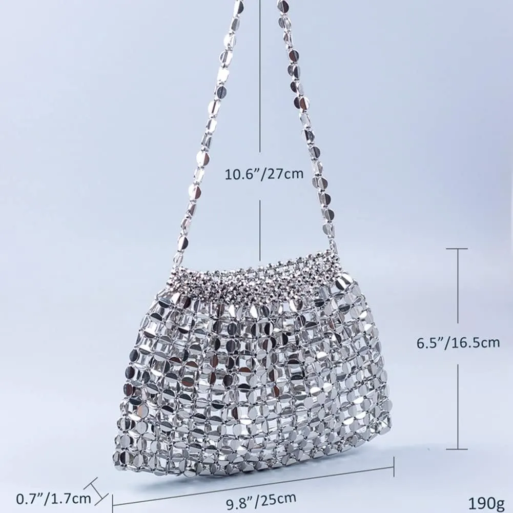 Womens Glossy Beaded Acrylic Shoulder Crossbody Bag Y2k Evening Handmade Dumpling Purses Handbag Clutch for Party
