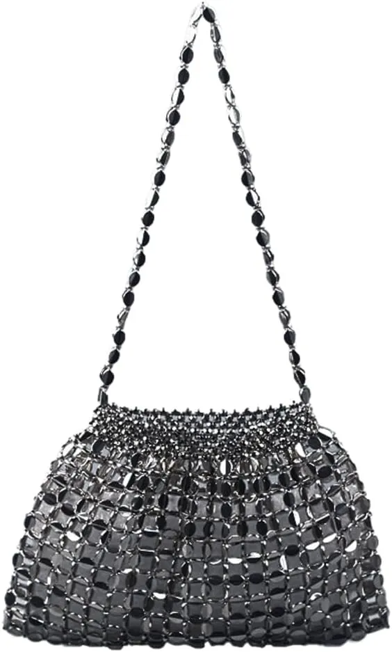 Womens Glossy Beaded Acrylic Shoulder Crossbody Bag Y2k Evening Handmade Dumpling Purses Handbag Clutch for Party