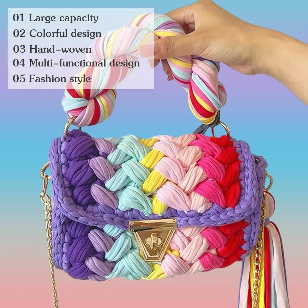 Women's Handwoven Tote Bags,Chunky Yarn Crochet Purse Crossbody Bags,Shoulder Bag Crochet Handbags Clutch Flap Bag
