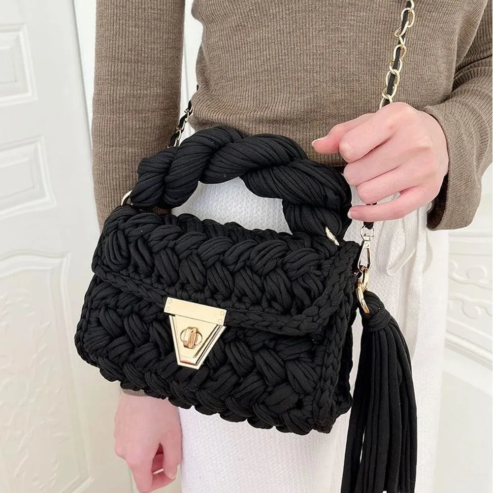 Women's Handwoven Tote Bags,Chunky Yarn Crochet Purse Crossbody Bags,Shoulder Bag Crochet Handbags Clutch Flap Bag