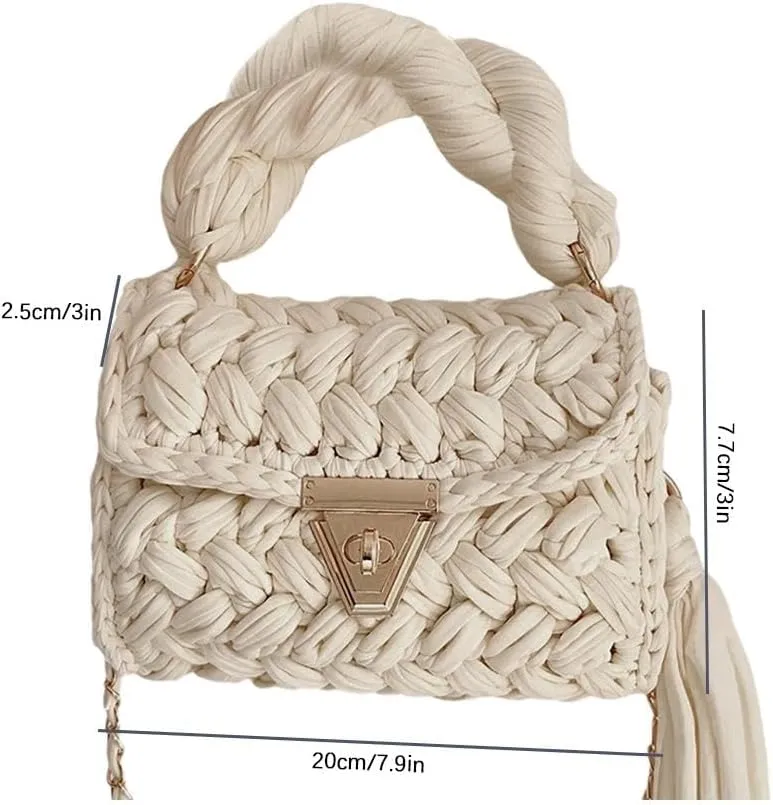 Women's Handwoven Tote Bags,Chunky Yarn Crochet Purse Crossbody Bags,Shoulder Bag Crochet Handbags Clutch Flap Bag