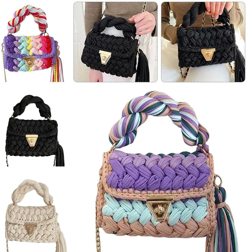 Women's Handwoven Tote Bags,Chunky Yarn Crochet Purse Crossbody Bags,Shoulder Bag Crochet Handbags Clutch Flap Bag