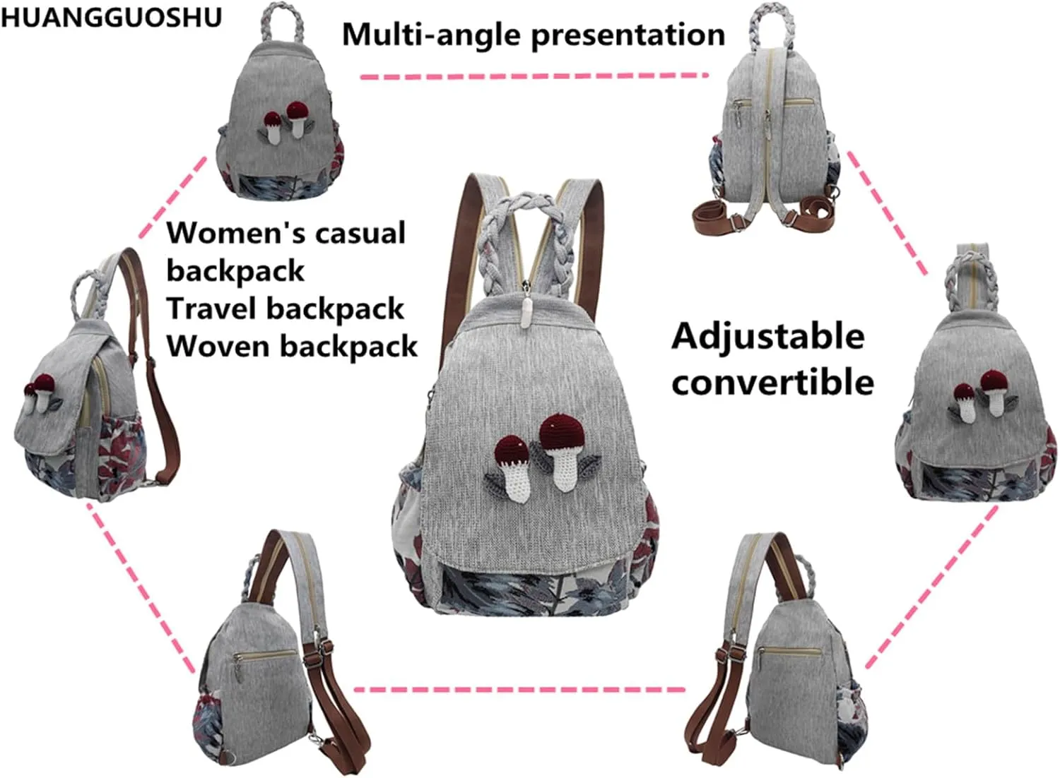 Womens Hippie Cotton Hemp Cloth Backpack Boho Vintage Embroidered Casual Purse