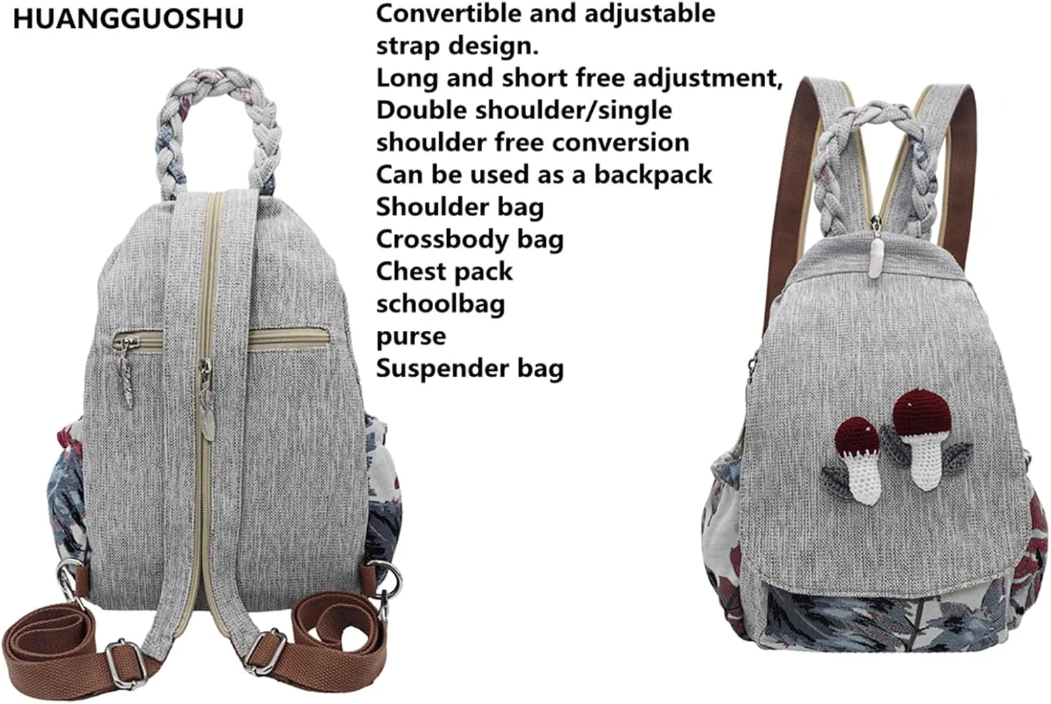 Womens Hippie Cotton Hemp Cloth Backpack Boho Vintage Embroidered Casual Purse